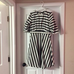 Grey & White Striped Mid-Length Dress